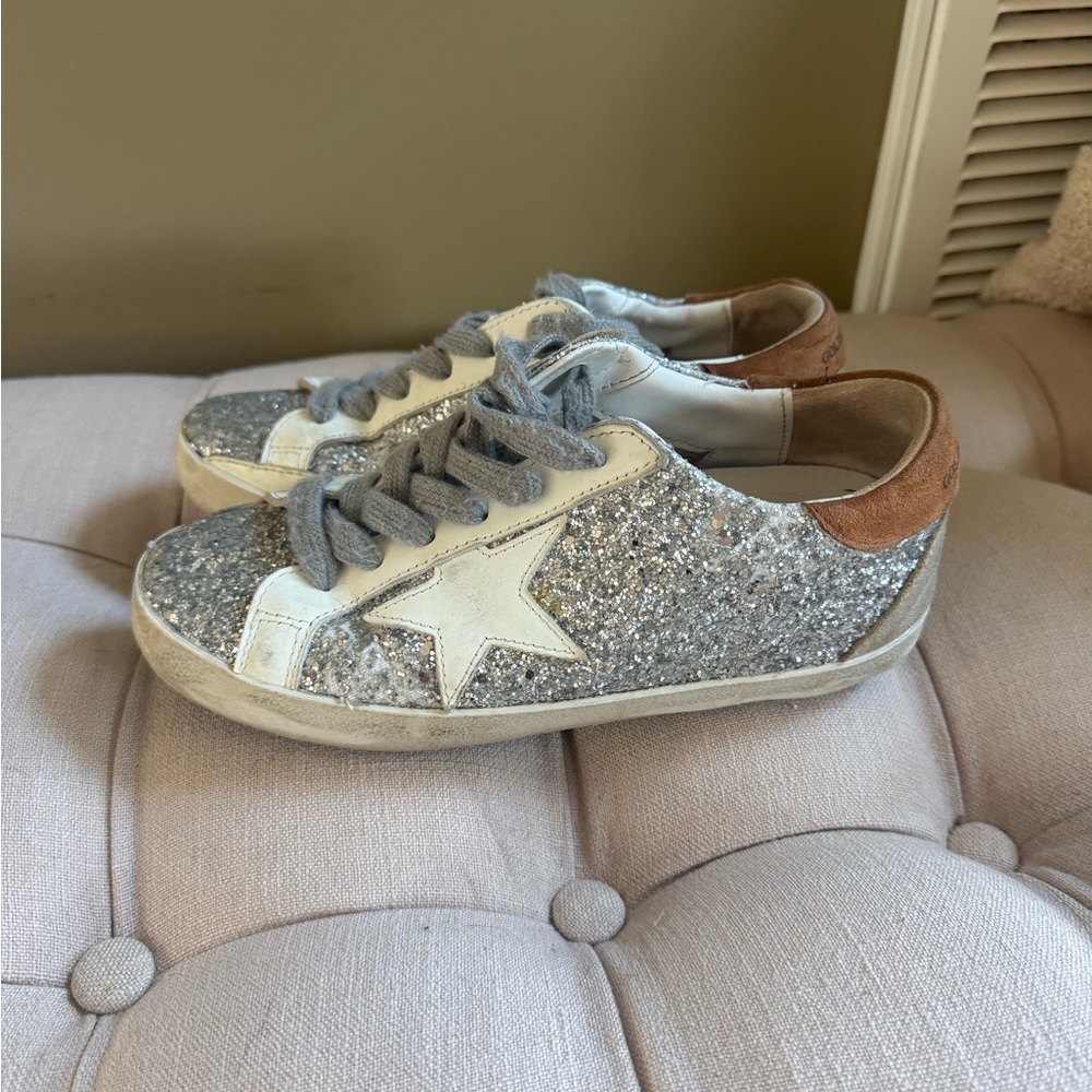 Golden Goose Silver and White Sneakers